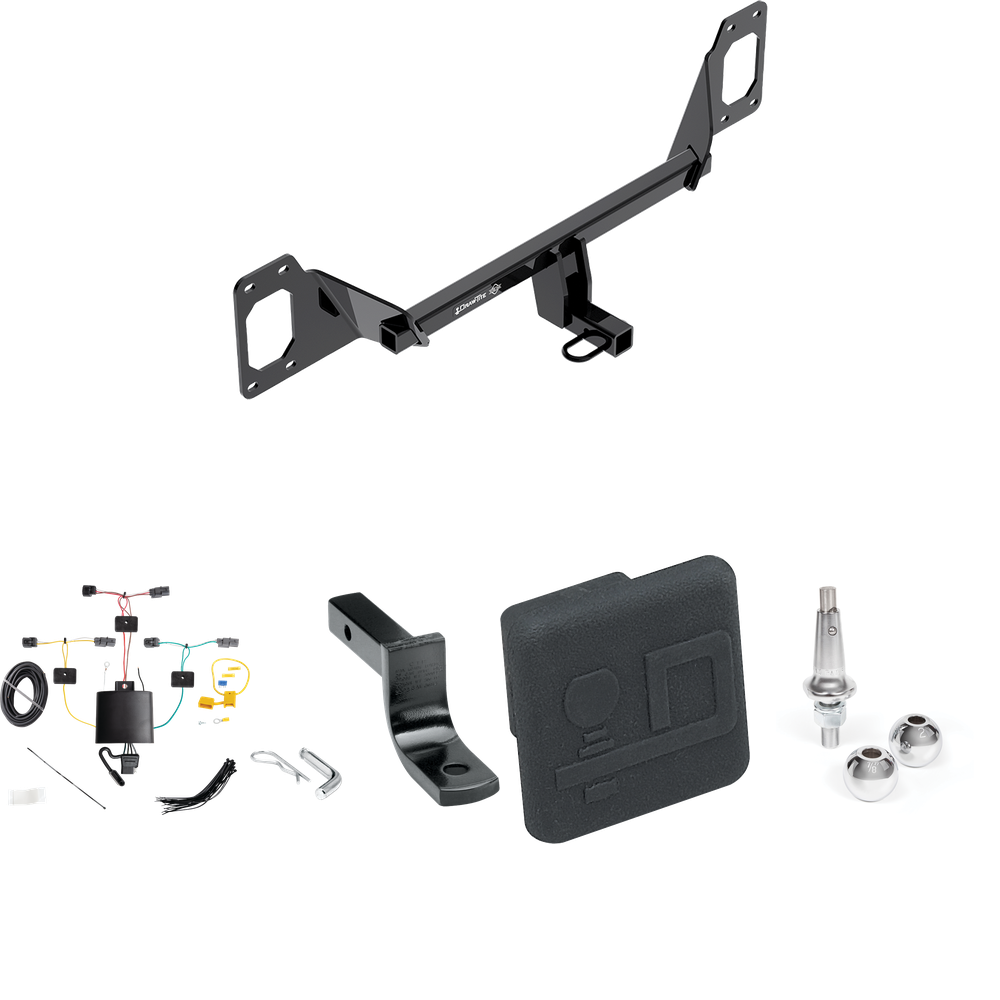 Fits 2022-2023 Honda Civic Trailer Hitch Tow PKG w/ 4-Flat Wiring Harness + Draw-Bar + Interchangeable 1-7/8" & 2" Balls + Hitch Cover (For Hatchback, Except Models w/Center Exhaust Models) By Draw-Tite