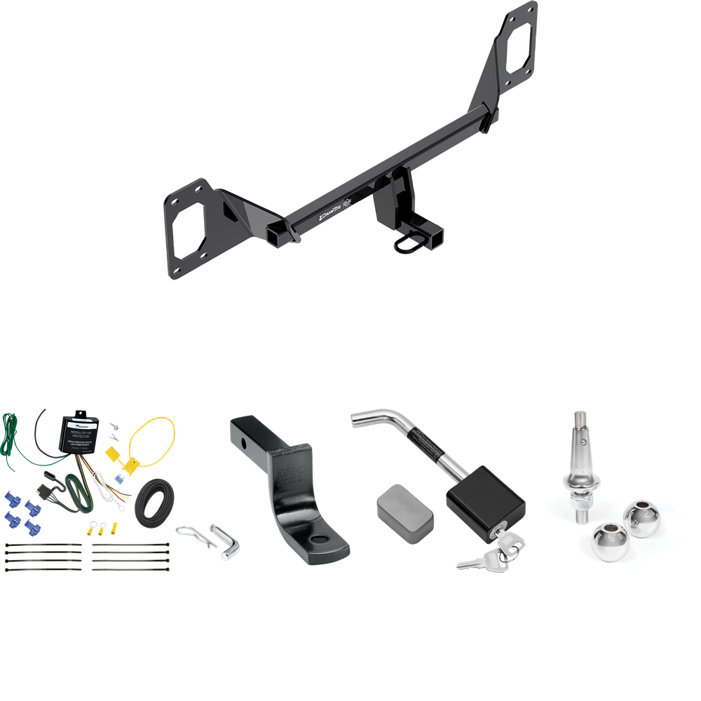 Fits 2016-2021 Honda Civic Trailer Hitch Tow PKG w/ 4-Flat Wiring Harness + Draw-Bar + Interchangeable 1-7/8" & 2" Balls + Hitch Lock (For Coupe, Except Models w/Center Exhaust Models) By Draw-Tite