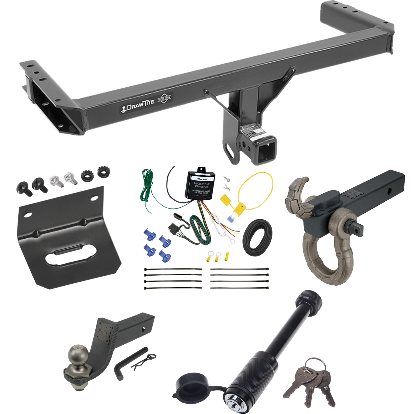 Fits 2013-2017 Audi Q5 Trailer Hitch Tow PKG w/ 4-Flat Wiring + Interlock Tactical Starter Kit w/ 3-1/4" Drop & 2" Ball + Tactical Hook & Shackle Mount + Tactical Dogbone Lock + Wiring Bracket By Draw-Tite