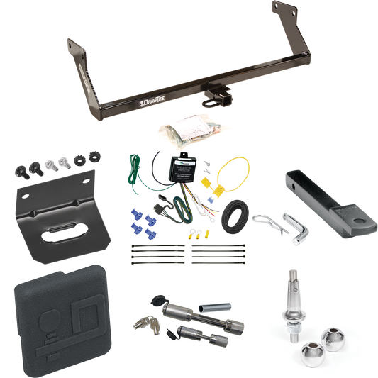 Fits 2007-2007 Dodge Caliber Trailer Hitch Tow PKG w/ 4-Flat Wiring Harness + Draw-Bar + Interchangeable 1-7/8" & 2" Balls + Wiring Bracket + Hitch Cover + Dual Hitch & Coupler Locks By Draw-Tite