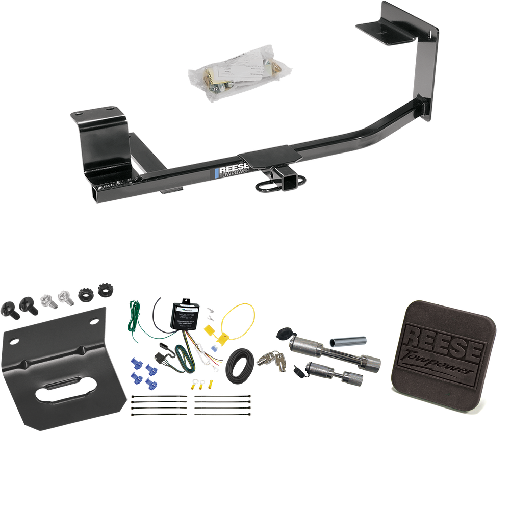 Fits 2011-2014 Volkswagen Jetta Trailer Hitch Tow PKG w/ 4-Flat Wiring Harness + Hitch Cover + Dual Hitch & Coupler Locks (For SportWagon Models) By Reese Towpower