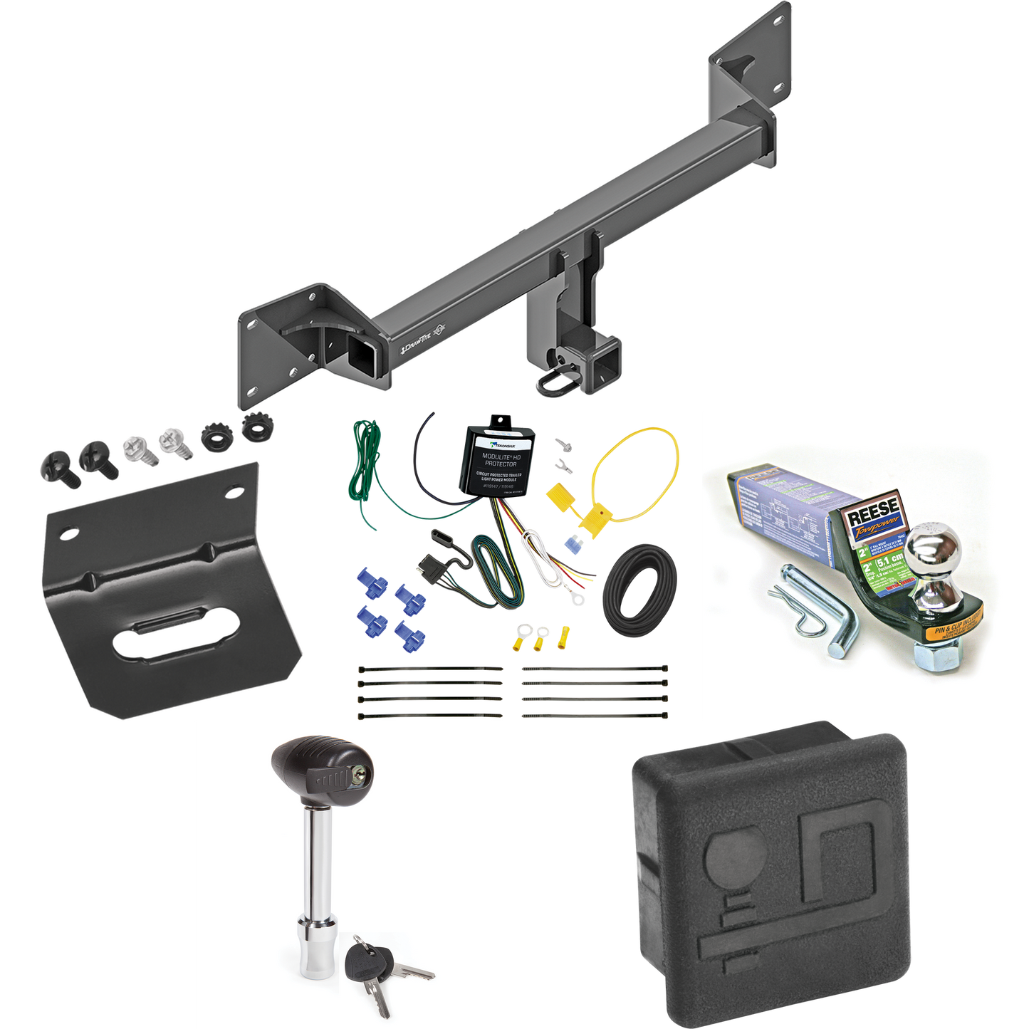 Se adapta al paquete de enganche de remolque Audi Q5 2018-2023 con cableado plano de 4 + kit de montaje de bola de inicio con caída de 2" y bola de 1-7/8" + soporte de cableado + bloqueo de enganche + cubierta de enganche de Draw-Tite