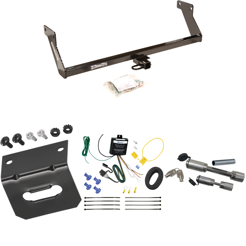 Fits 2007-2007 Dodge Caliber Trailer Hitch Tow PKG w/ 4-Flat Wiring Harness + Wiring Bracket + Dual Hitch & Coupler Locks By Draw-Tite