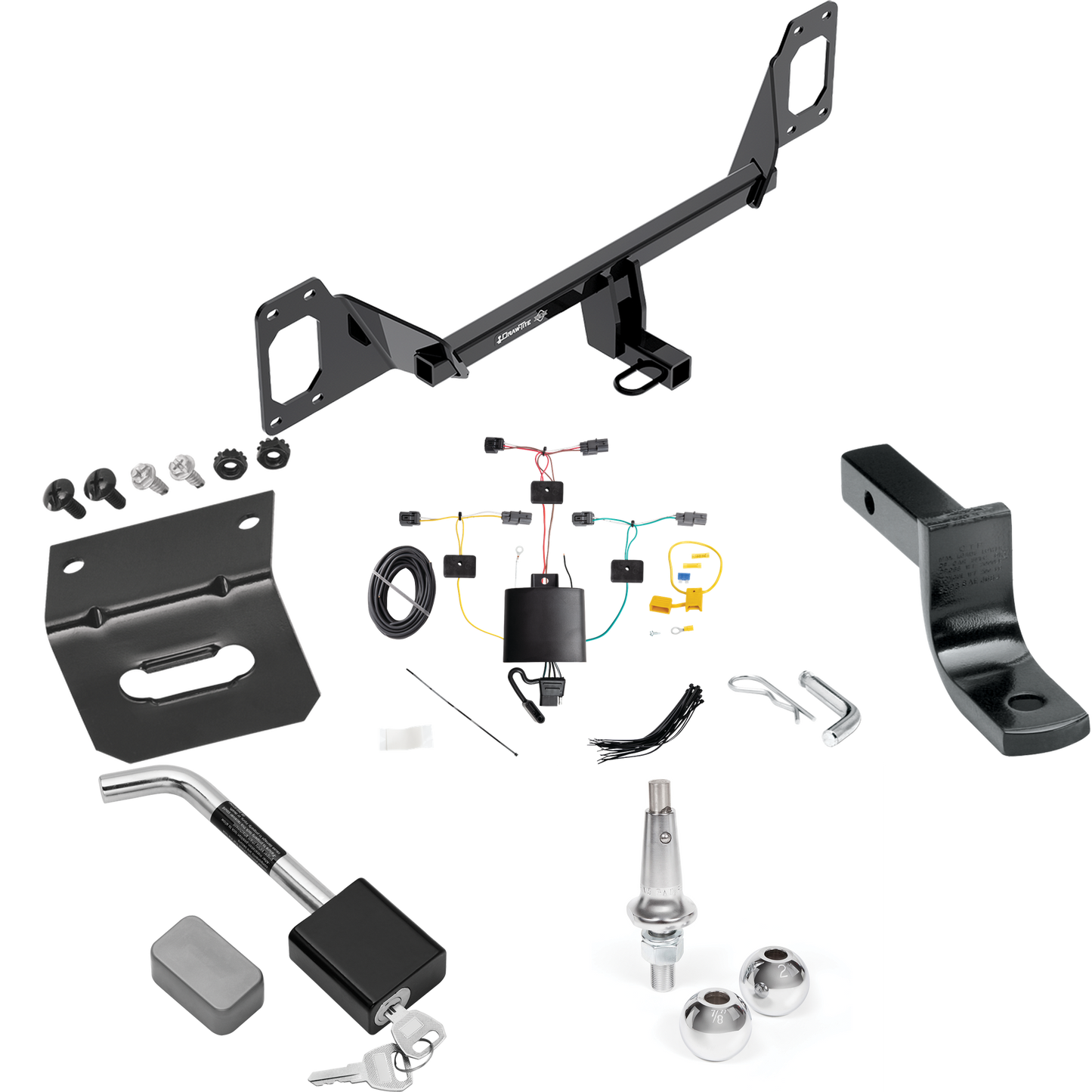 Fits 2022-2023 Honda Civic Trailer Hitch Tow PKG w/ 4-Flat Wiring Harness + Draw-Bar + Interchangeable 1-7/8" & 2" Balls + Wiring Bracket + Hitch Lock (For Coupe, Except Models w/Center Exhaust Models) By Draw-Tite