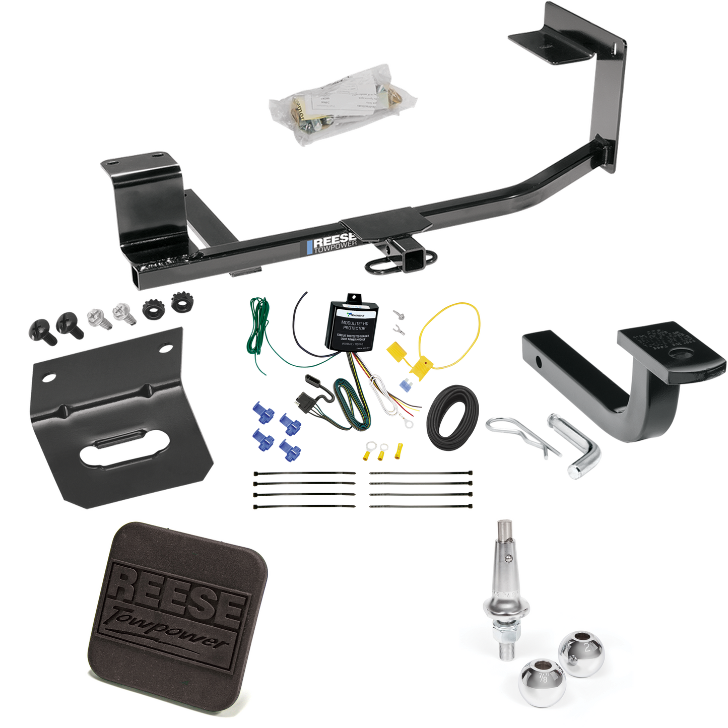 Fits 2011-2014 Volkswagen Jetta Trailer Hitch Tow PKG w/ 4-Flat Wiring Harness + Draw-Bar + Interchangeable 1-7/8" & 2" Balls + Wiring Bracket + Hitch Cover (For SportWagon Models) By Reese Towpower