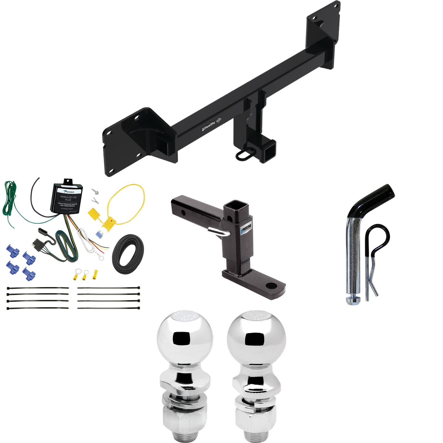 Fits 2021-2022 Mercedes-Benz GLE350 Trailer Hitch Tow PKG w/ 4-Flat Wiring + Adjustable Drop Rise Ball Mount + Pin/Clip + 2" Ball + 2-5/16" Ball By Draw-Tite