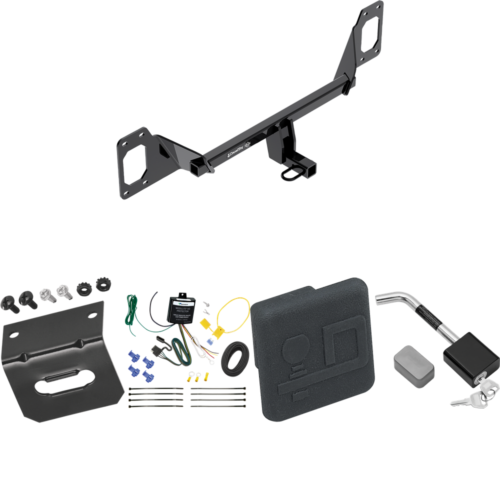 Fits 2016-2021 Honda Civic Trailer Hitch Tow PKG w/ 4-Flat Wiring Harness + Hitch Cover + Hitch Lock (For Hatchback, Except Models w/Center Exhaust Models) By Draw-Tite