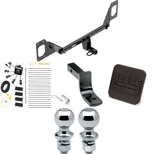 Fits 2016-2021 Honda Civic Trailer Hitch Tow PKG w/ 4-Flat Zero Contact "No Splice" Wiring Harness + Draw-Bar + 1-7/8" + 2" Ball + Hitch Cover (For Coupe, Except Models w/Center Exhaust Models) By Reese Towpower