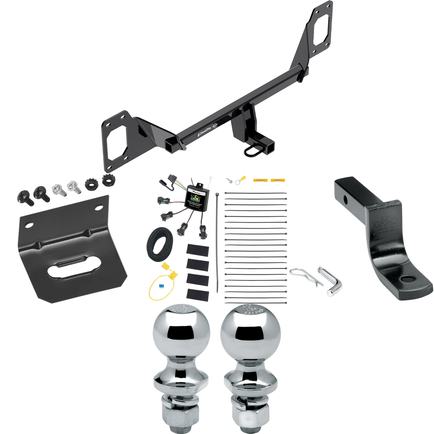 Fits 2016-2021 Honda Civic Trailer Hitch Tow PKG w/ 4-Flat Zero Contact "No Splice" Wiring Harness + Draw-Bar + 1-7/8" + 2" Ball + Wiring Bracket (For Hatchback, Except Models w/Center Exhaust Models) By Draw-Tite