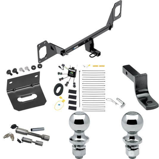 Fits 2016-2021 Honda Civic Trailer Hitch Tow PKG w/ 4-Flat Zero Contact "No Splice" Wiring Harness + Draw-Bar + 1-7/8" + 2" Ball + Wiring Bracket + Dual Hitch & Coupler Locks (For Coupe, Except Models w/Center Exhaust Models) By Reese Towpower