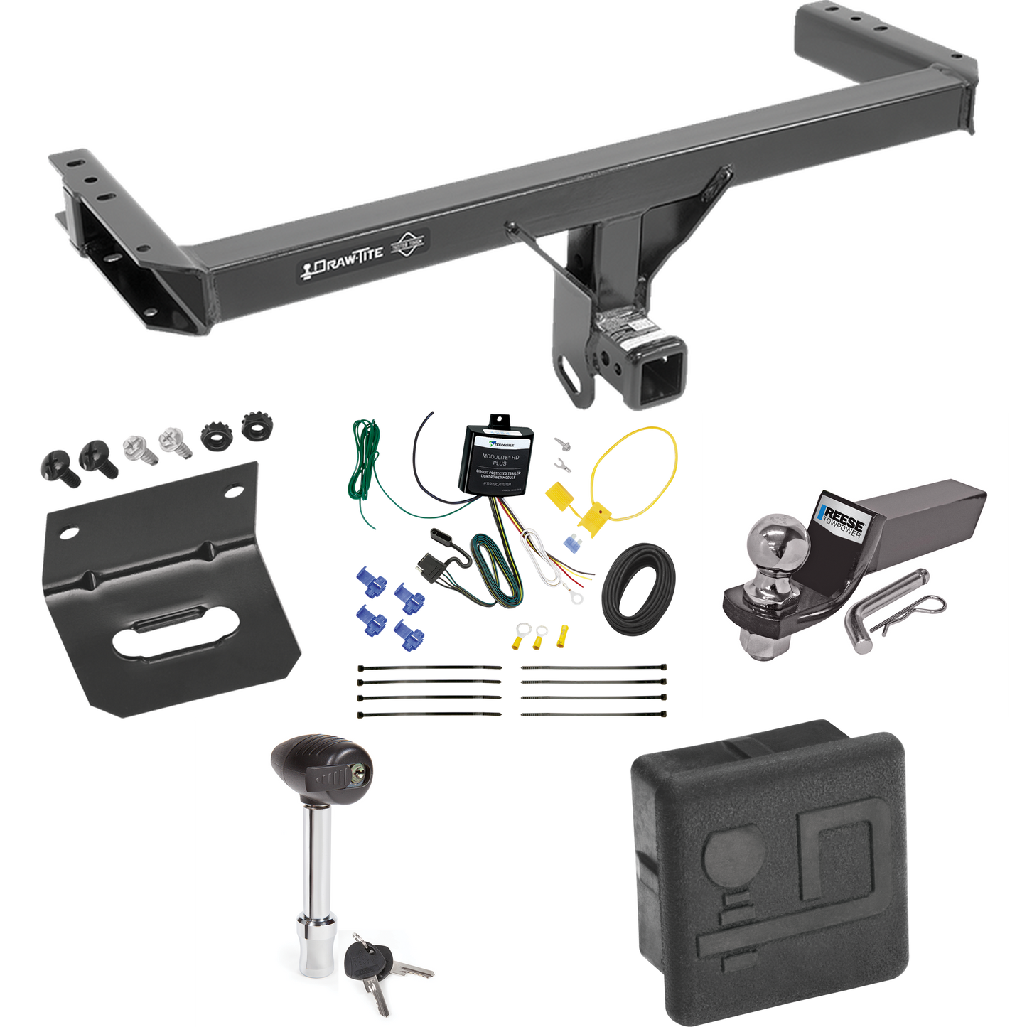 Se adapta al paquete de enganche de remolque Audi Q5 2011-2012 con cableado plano de 4 + kit de montaje de bola de inicio con caída de 2" y bola de 2" + soporte de cableado + bloqueo de enganche + cubierta de enganche de Draw-Tite