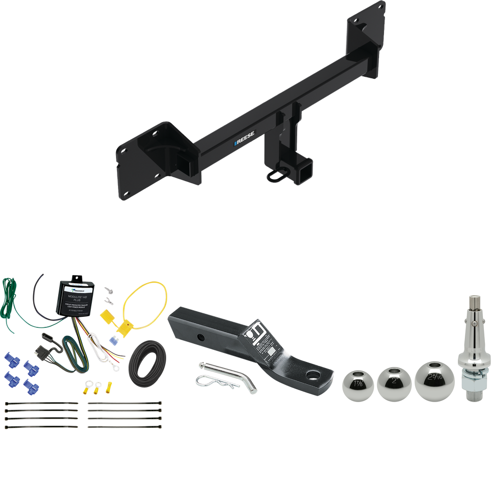 Fits 2021-2022 Mercedes-Benz GLE350 Trailer Hitch Tow PKG w/ 4-Flat Wiring + Ball Mount w/ 2" Drop + Interchangeable Ball 1-7/8" & 2" & 2-5/16" By Reese Towpower