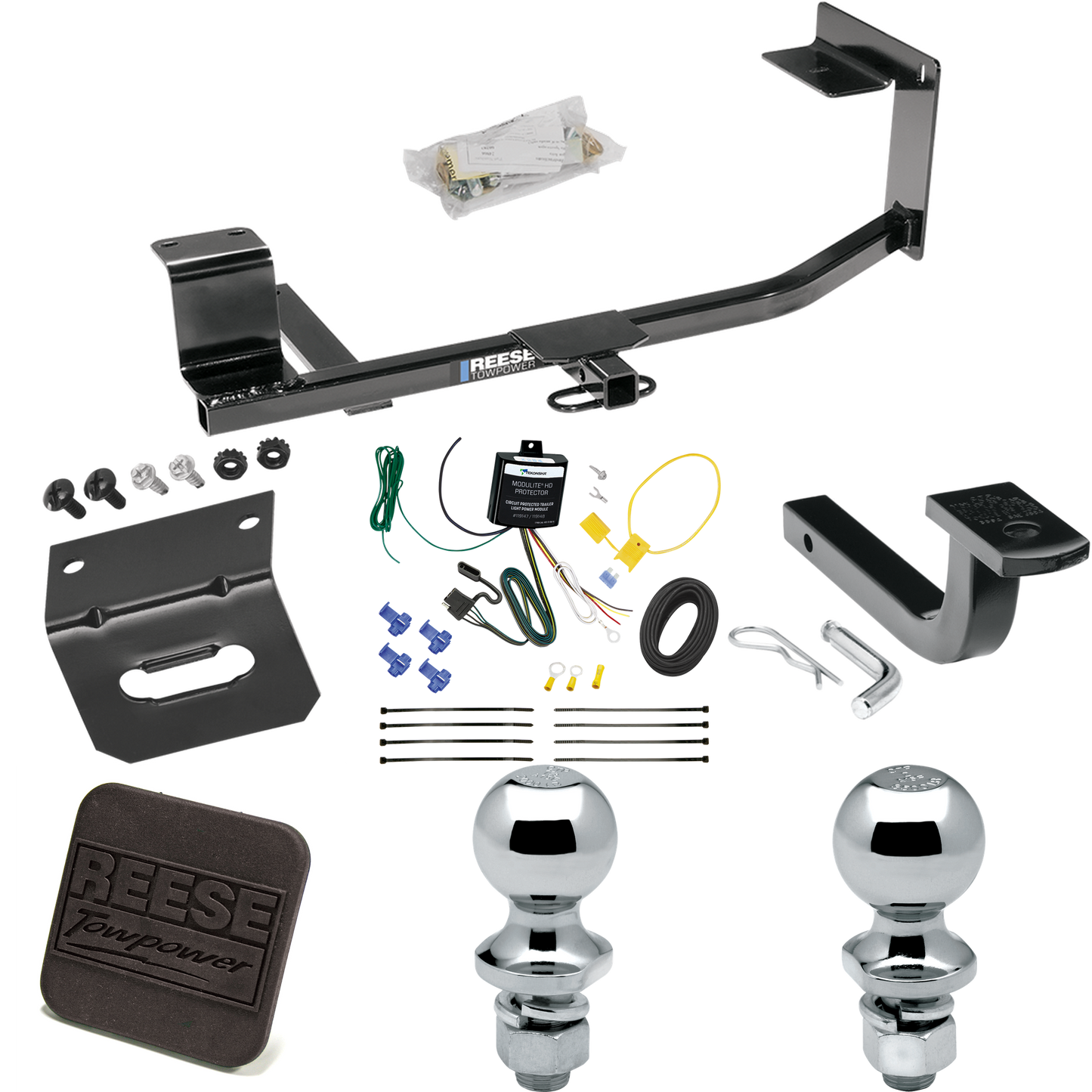 Se adapta al paquete de remolque con enganche para remolque Volkswagen Jetta 2011-2014 con arnés de cableado de 4 planos + barra de tracción + bola de 1-7/8" + 2" + soporte de cableado + cubierta de enganche (para modelos SportWagon) de Reese Towpower