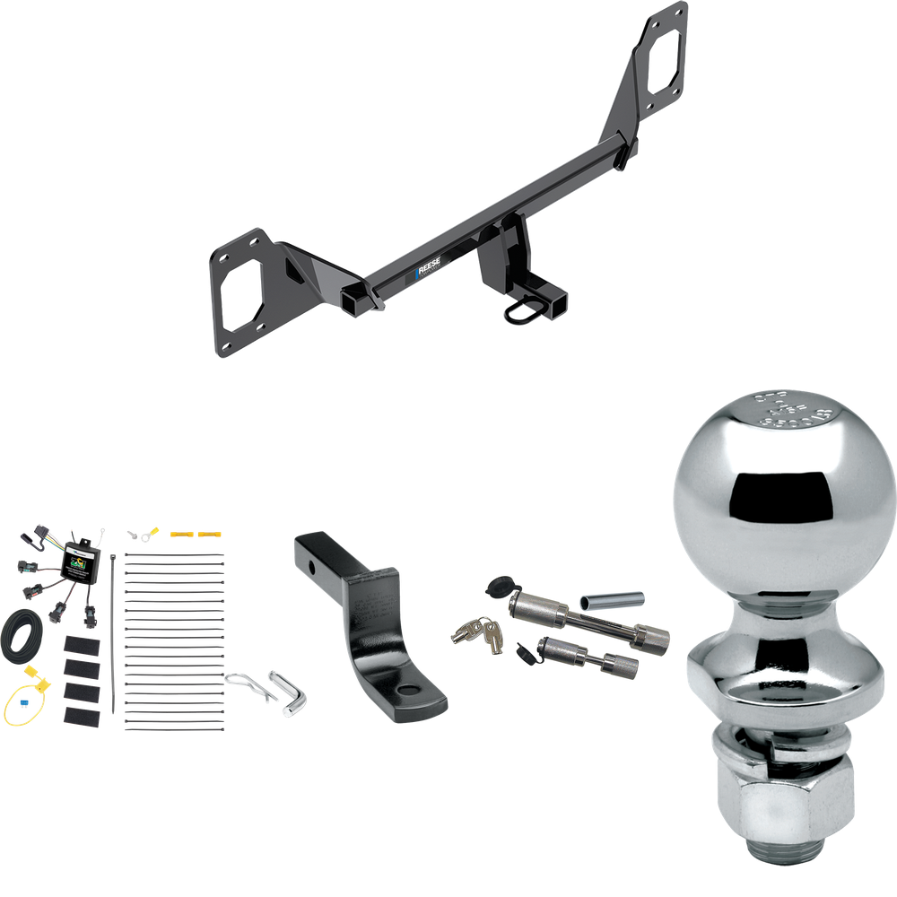 Fits 2016-2021 Honda Civic Trailer Hitch Tow PKG w/ 4-Flat Zero Contact "No Splice" Wiring Harness + Draw-Bar + 2" Ball + Dual Hitch & Coupler Locks (For Coupe, Except Models w/Center Exhaust Models) By Reese Towpower