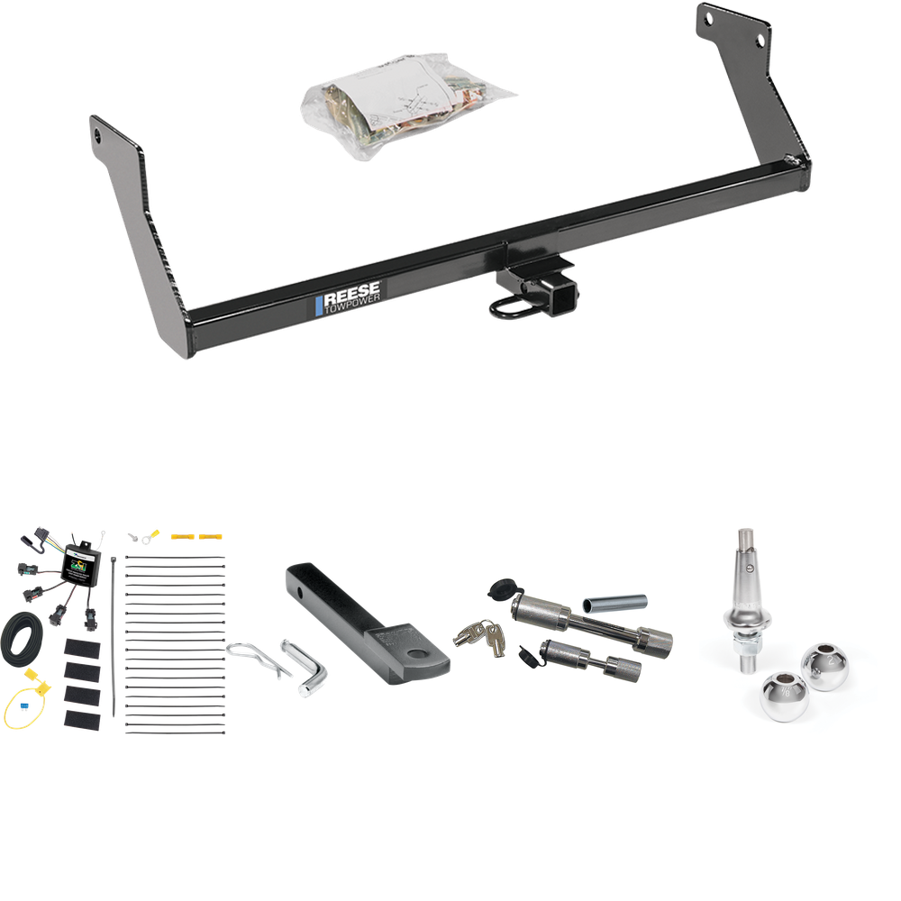 Fits 2007-2007 Dodge Caliber Trailer Hitch Tow PKG w/ 4-Flat Zero Contact "No Splice" Wiring Harness + Draw-Bar + Interchangeable 1-7/8" & 2" Balls + Dual Hitch & Coupler Locks By Reese Towpower