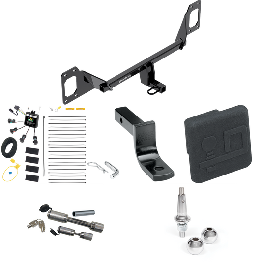 Fits 2016-2021 Honda Civic Trailer Hitch Tow PKG w/ 4-Flat Zero Contact "No Splice" Wiring Harness + Draw-Bar + Interchangeable 1-7/8" & 2" Balls + Hitch Cover + Dual Hitch & Coupler Locks (For Hatchback, Except Models w/Center Exhaust Models) By Dra