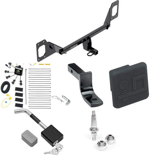 Fits 2016-2021 Honda Civic Trailer Hitch Tow PKG w/ 4-Flat Zero Contact "No Splice" Wiring Harness + Draw-Bar + Interchangeable 1-7/8" & 2" Balls + Hitch Cover + Hitch Lock (For Coupe, Except Models w/Center Exhaust Models) By Draw-Tite