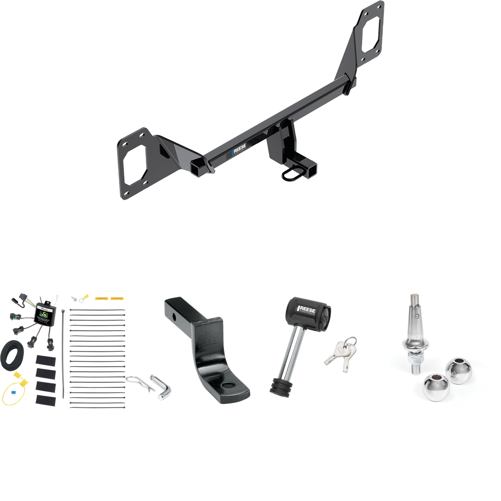 Fits 2016-2021 Honda Civic Trailer Hitch Tow PKG w/ 4-Flat Zero Contact "No Splice" Wiring Harness + Draw-Bar + Interchangeable 1-7/8" & 2" Balls + Hitch Lock (For Coupe, Except Models w/Center Exhaust Models) By Reese Towpower