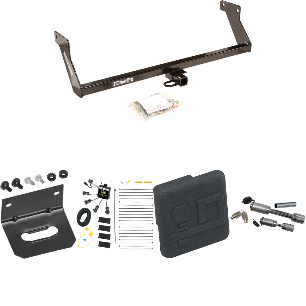 Fits 2007-2007 Dodge Caliber Trailer Hitch Tow PKG w/ 4-Flat Zero Contact "No Splice" Wiring Harness + Hitch Cover + Dual Hitch & Coupler Locks By Draw-Tite