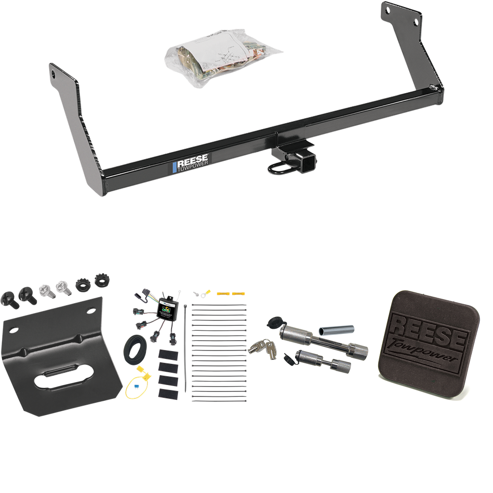 Fits 2007-2007 Dodge Caliber Trailer Hitch Tow PKG w/ 4-Flat Zero Contact "No Splice" Wiring Harness + Hitch Cover + Dual Hitch & Coupler Locks By Reese Towpower