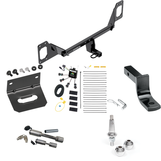 Fits 2016-2021 Honda Civic Trailer Hitch Tow PKG w/ 4-Flat Zero Contact "No Splice" Wiring Harness + Draw-Bar + Interchangeable 1-7/8" & 2" Balls + Wiring Bracket + Dual Hitch & Coupler Locks (For Hatchback, Except Models w/Center Exhaust Models) By