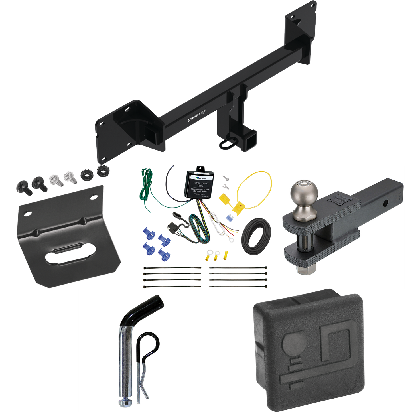 Fits 2021-2022 Mercedes-Benz GLE350 Trailer Hitch Tow PKG w/ 4-Flat Wiring + Clevis Hitch Ball Mount w/ 2" Ball + Pin/Clip + Wiring Bracket + Hitch Cover By Draw-Tite