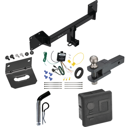 Se adapta al paquete de enganche de remolque Mercedes-Benz GLE350 2021-2022 con 4 cables planos + soporte de bola de enganche de horquilla con bola de 2" + pasador/clip + soporte de cableado + cubierta de enganche de Draw-Tite