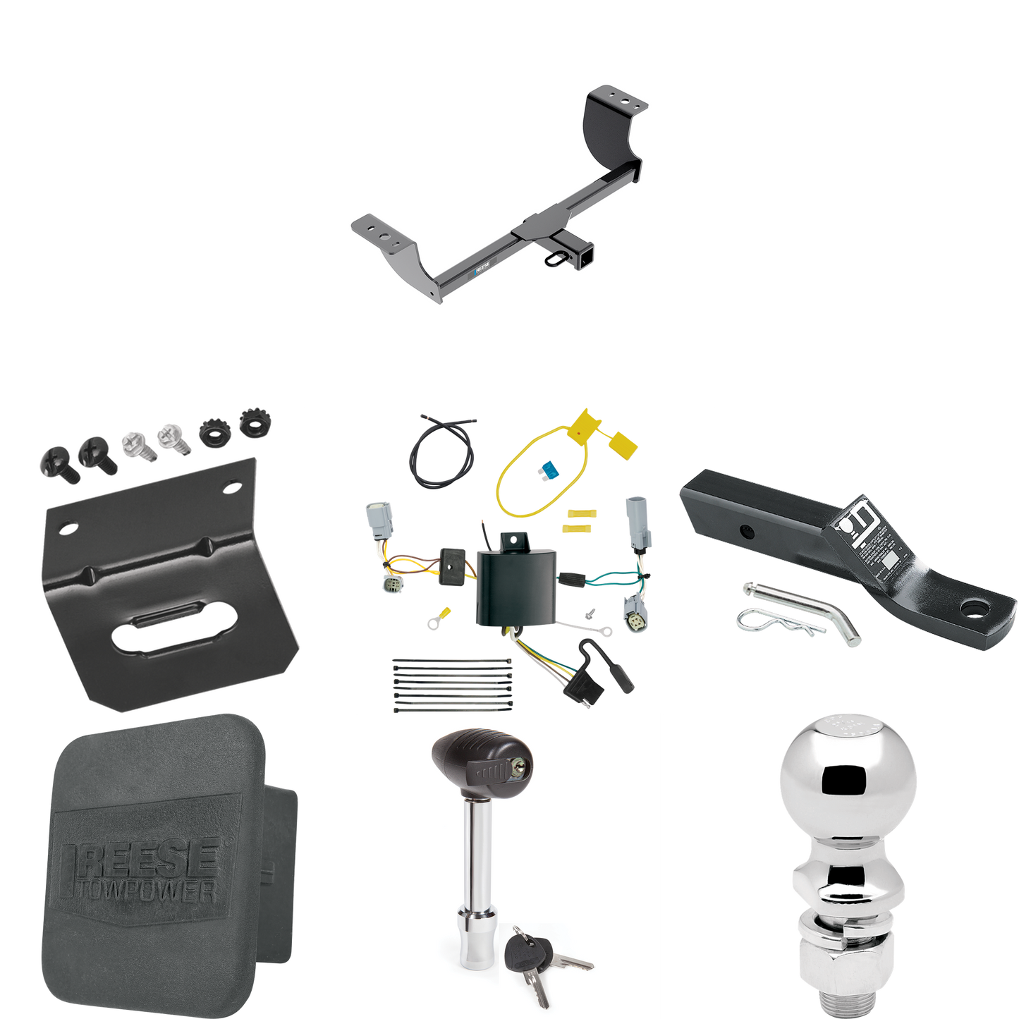 Fits 2015-2022 Dodge Challenger Trailer Hitch Tow PKG w/ 4-Flat Wiring + Ball Mount w/ 2" Drop + 2-5/16" Ball + Wiring Bracket + Hitch Lock + Hitch Cover (Excludes: w/Quad Tip Exhaust Models) By Reese Towpower