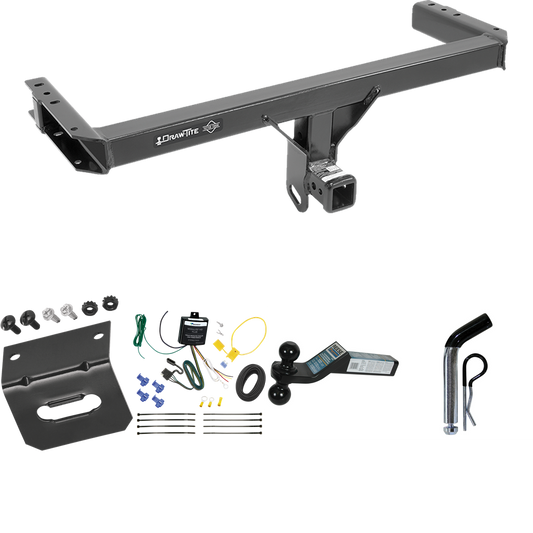 Fits 2011-2012 Audi Q5 Trailer Hitch Tow PKG w/ 4-Flat Wiring Harness + Dual Ball Ball Mount 2" & 2-5/16" Trailer Balls + Pin/Clip +  Wiring Bracket By Draw-Tite