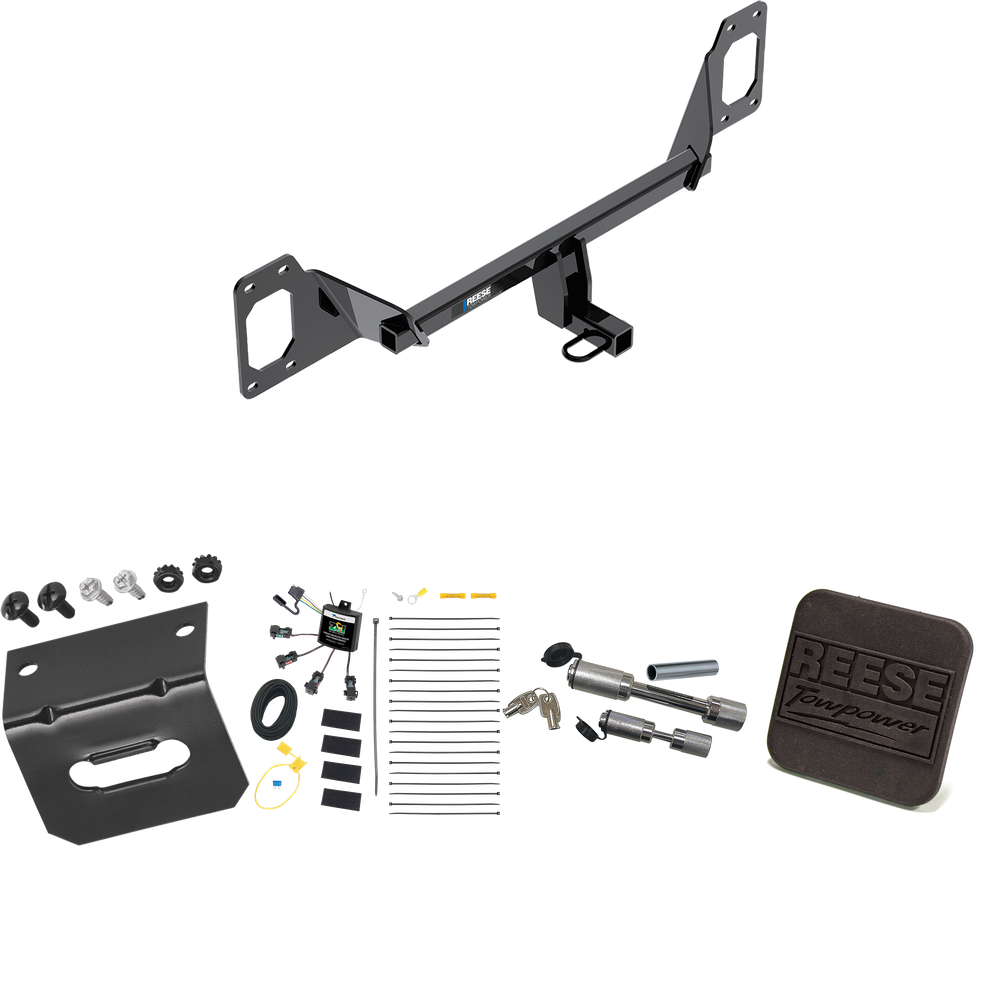 Fits 2016-2021 Honda Civic Trailer Hitch Tow PKG w/ 4-Flat Zero Contact "No Splice" Wiring Harness + Hitch Cover + Dual Hitch & Coupler Locks (For Coupe, Except Models w/Center Exhaust Models) By Reese Towpower