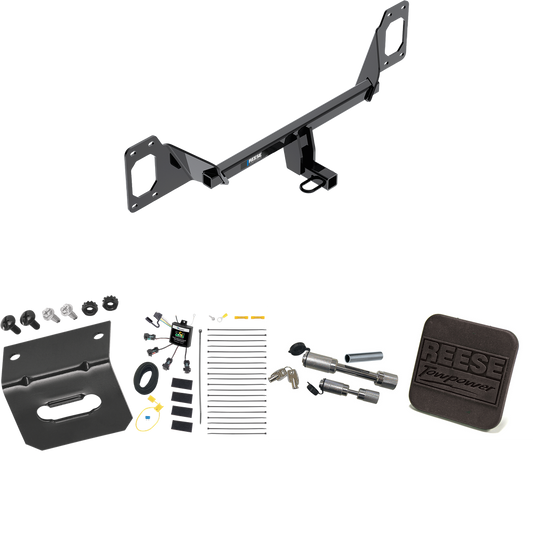 Fits 2016-2021 Honda Civic Trailer Hitch Tow PKG w/ 4-Flat Zero Contact "No Splice" Wiring Harness + Hitch Cover + Dual Hitch & Coupler Locks (For Coupe, Except Models w/Center Exhaust Models) By Reese Towpower