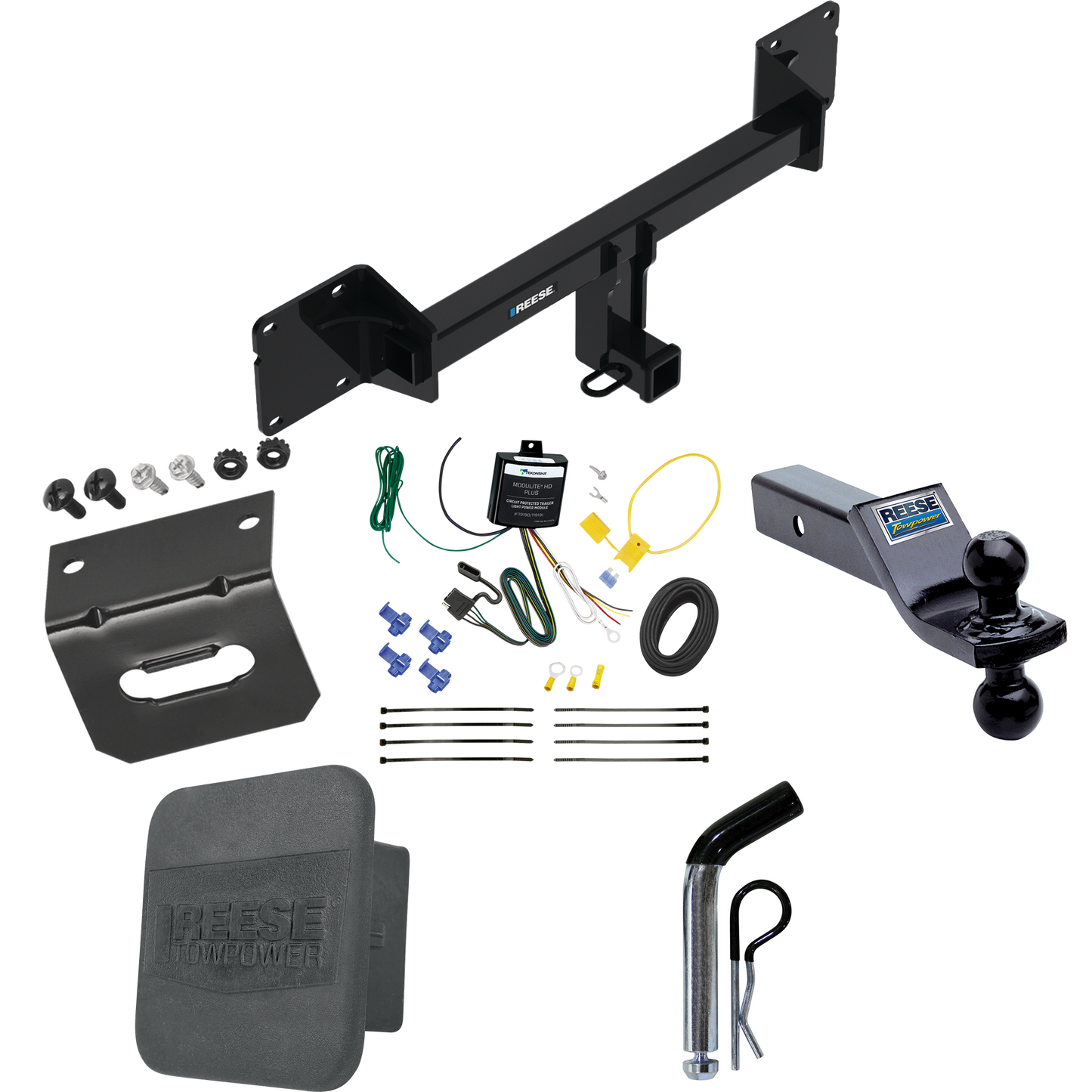 Fits 2021-2022 Mercedes-Benz GLE350 Trailer Hitch Tow PKG w/ 4-Flat Wiring + Dual Ball Ball Mount 1-7/8" & 2" Trailer Balls + Pin/Clip + Wiring Bracket + Hitch Cover By Reese Towpower