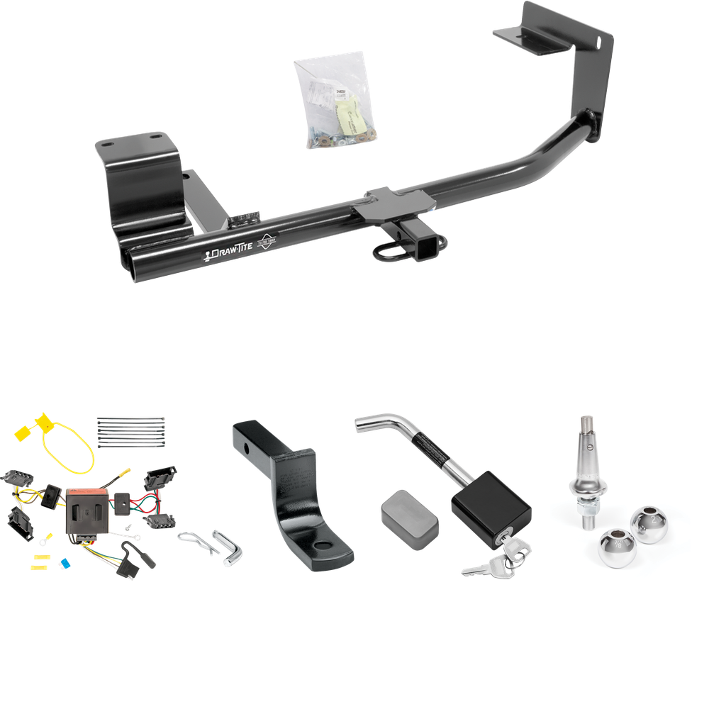 Se adapta al paquete de enganche de remolque Volkswagen Jetta 2015-2018 con arnés de cableado de 4 planos + barra de tracción + bolas intercambiables de 1-7/8" y 2" + bloqueo de enganche (para sedán, excepto modelos híbridos y TDI) de Draw-Tite