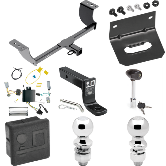 Fits 2015-2022 Dodge Challenger Trailer Hitch Tow PKG w/ 4-Flat Wiring + Ball Mount w/ 4" Drop + 2" Ball + 2-5/16" Ball + Wiring Bracket + Hitch Lock + Hitch Cover (Excludes: w/Quad Tip Exhaust Models) By Draw-Tite