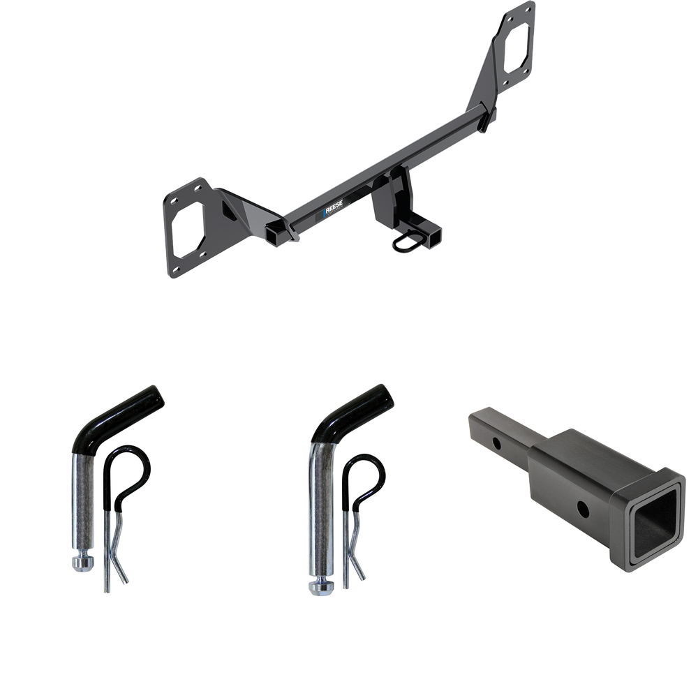 Fits 2016-2023 Honda Civic Trailer Hitch Tow PKG w/ Hitch Adapter 1-1/4" to 2" Receiver + 1/2" Pin & Clip + 5/8" Pin & Clip (For Coupe, Except Models w/Center Exhaust Models) By Reese Towpower