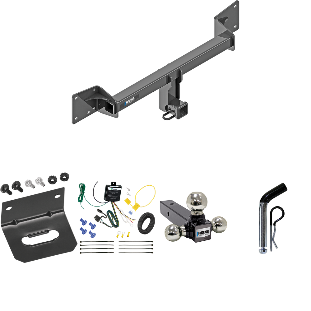 Fits 2018-2022 Audi SQ5 Trailer Hitch Tow PKG w/ 4-Flat Wiring Harness + Triple Ball Ball Mount 1-7/8" & 2" & 2-5/16" Trailer Balls + Pin/Clip + Wiring Bracket By Reese Towpower