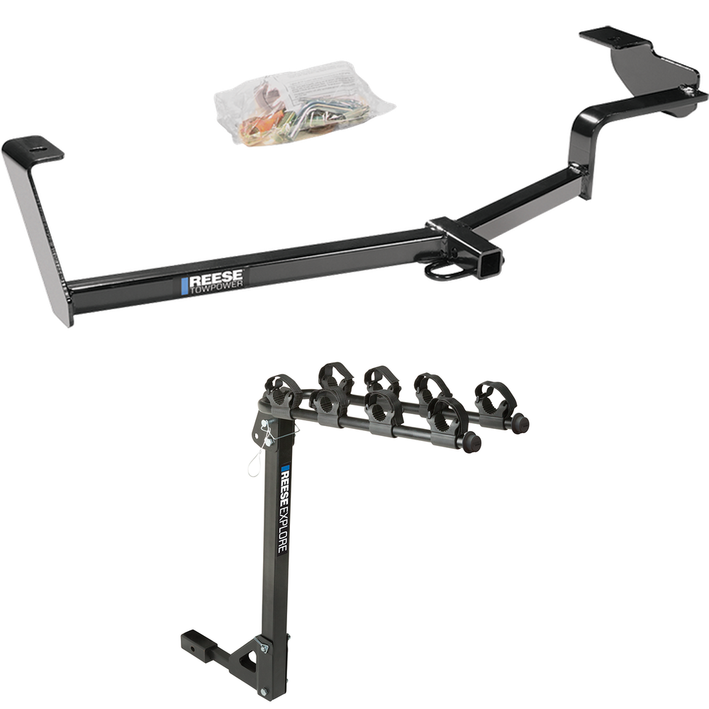 Fits 2006-2011 Honda Civic Trailer Hitch Tow PKG w/ 4 Bike Carrier Rack (For Si, Coupe Models) By Reese Towpower