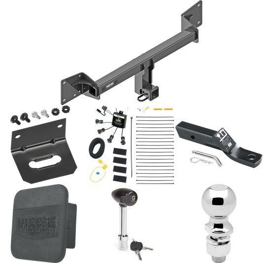 Fits 2018-2023 Audi Q5 Trailer Hitch Tow PKG w/ 4-Flat Zero Contact "No Splice" Wiring + Ball Mount w/ 2" Drop + 2-5/16" Ball + Wiring Bracket + Hitch Lock + Hitch Cover By Reese Towpower