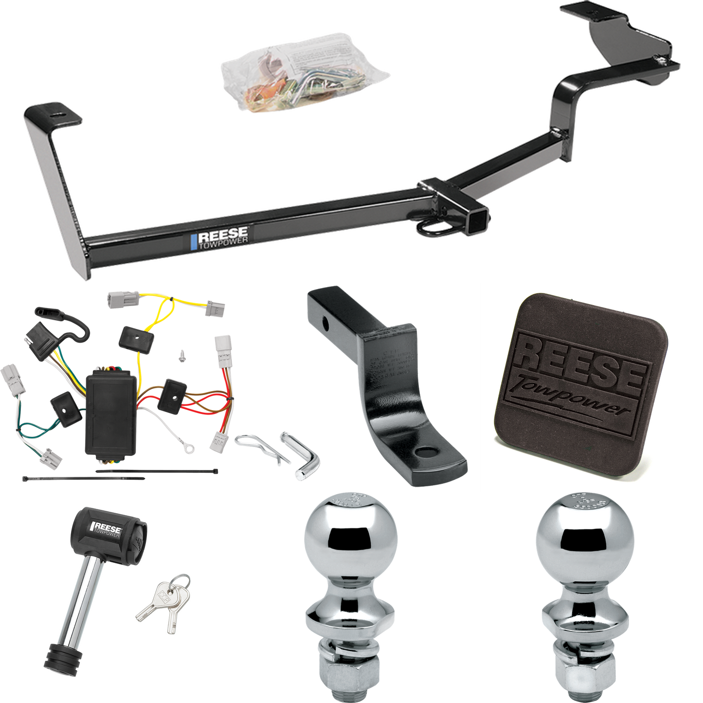 Fits 2006-2015 Honda Civic Trailer Hitch Tow PKG w/ 4-Flat Wiring Harness + Draw-Bar + 1-7/8" + 2" Ball + Hitch Cover + Hitch Lock (For Coupe, Except Si Models) By Reese Towpower