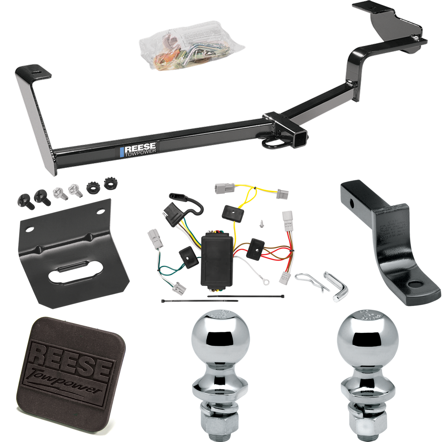 Fits 2006-2015 Honda Civic Trailer Hitch Tow PKG w/ 4-Flat Wiring Harness + Draw-Bar + 1-7/8" + 2" Ball + Wiring Bracket + Hitch Cover (For Coupe, Except Si Models) By Reese Towpower