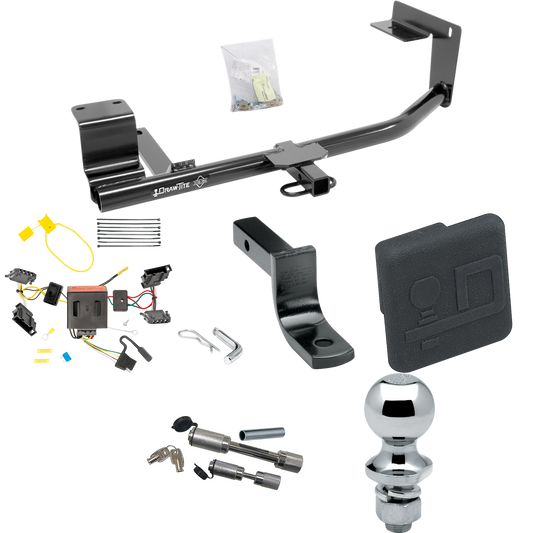 Fits 2015-2018 Volkswagen Jetta Trailer Hitch Tow PKG w/ 4-Flat Wiring Harness + Draw-Bar + 1-7/8" Ball + Hitch Cover + Dual Hitch & Coupler Locks (For Sedan, Except Hybrid & TDI Models) By Draw-Tite