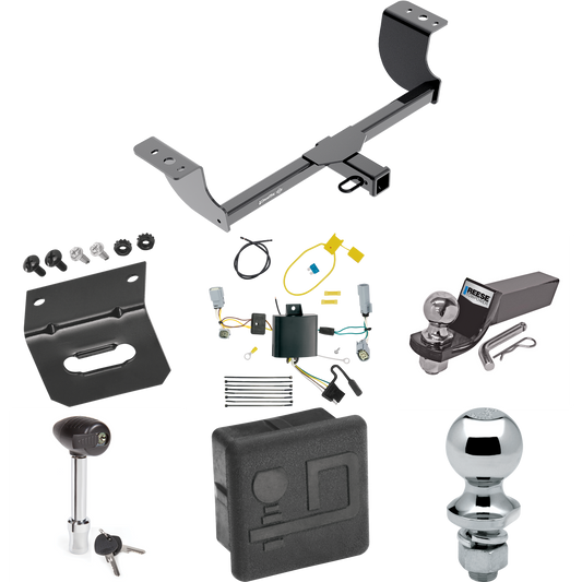 Fits 2015-2022 Dodge Challenger Trailer Hitch Tow PKG w/ 4-Flat Wiring + Starter Kit Ball Mount w/ 2" Drop & 2" Ball + 1-7/8" Ball + Wiring Bracket + Hitch Lock + Hitch Cover (Excludes: w/Quad Tip Exhaust Models) By Draw-Tite