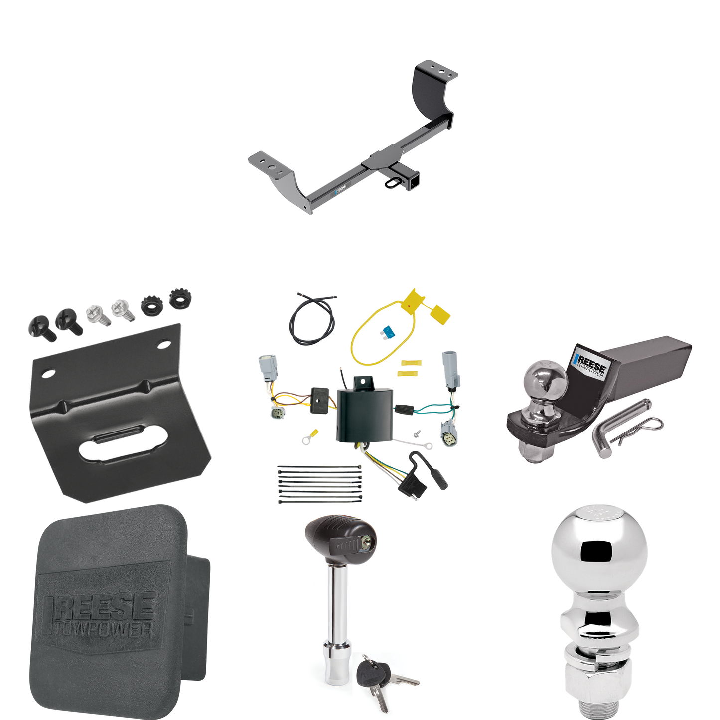 Fits 2005-2008 Dodge Magnum Trailer Hitch Tow PKG w/ 4-Flat Wiring + Starter Kit Ball Mount w/ 2" Drop & 2" Ball + 2-5/16" Ball + Wiring Bracket + Hitch Lock + Hitch Cover By Reese Towpower