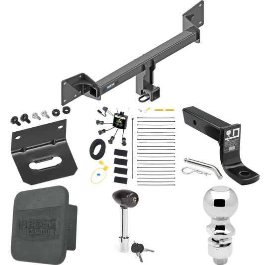 Fits 2018-2023 Audi Q5 Trailer Hitch Tow PKG w/ 4-Flat Zero Contact "No Splice" Wiring + Ball Mount w/ 4" Drop + 2-5/16" Ball + Wiring Bracket + Hitch Lock + Hitch Cover By Reese Towpower