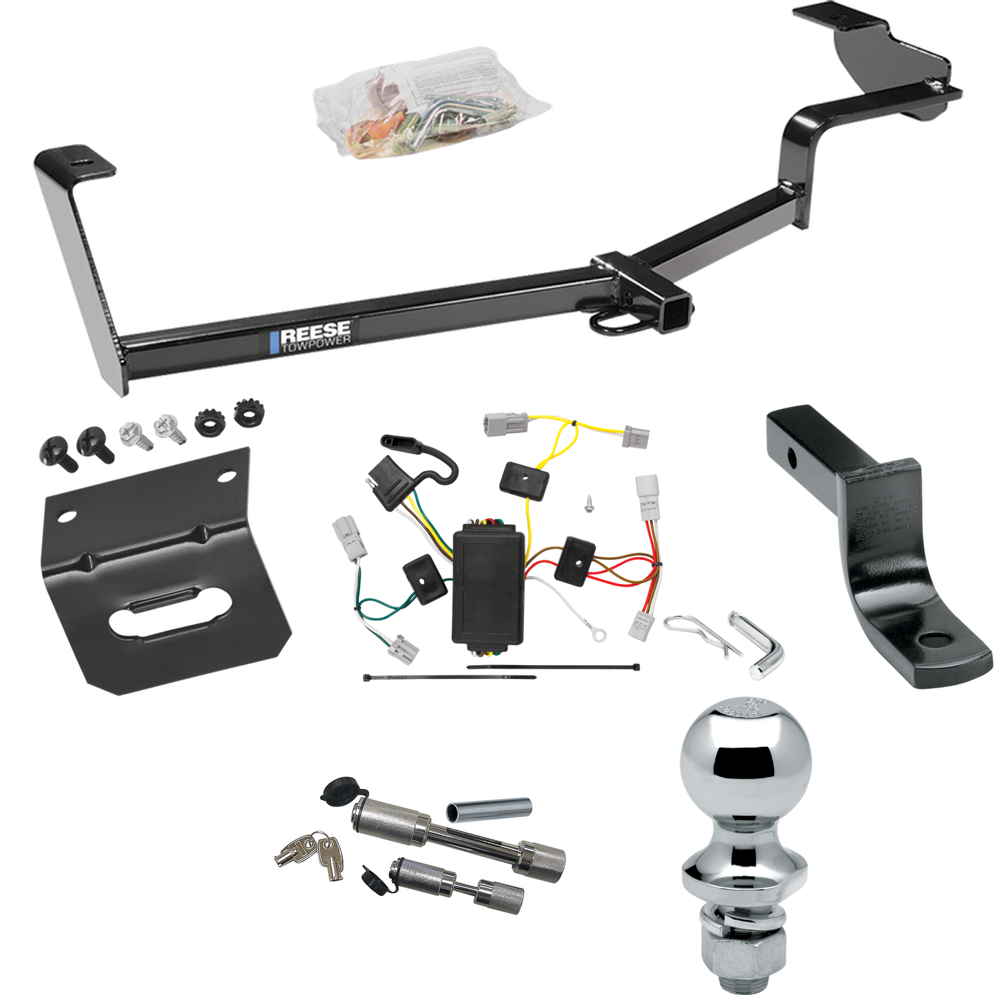 Se adapta al paquete de remolque Honda Civic 2006-2015 con arnés de cableado de 4 planos + barra de tracción + bola de 1-7/8" + soporte de cableado + enganche doble y cerraduras de acoplador (para cupé, excepto modelos Si) de Reese Towpower