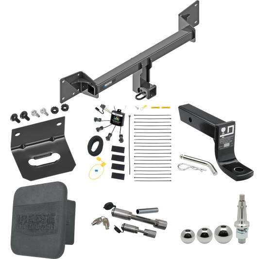 Fits 2018-2022 Audi SQ5 Trailer Hitch Tow PKG w/ 4-Flat Zero Contact "No Splice" Wiring + Ball Mount w/ 4" Drop + Interchangeable Ball 1-7/8" & 2" & 2-5/16" + Wiring Bracket + Dual Hitch & Coupler Locks + Hitch Cover By Reese Towpower