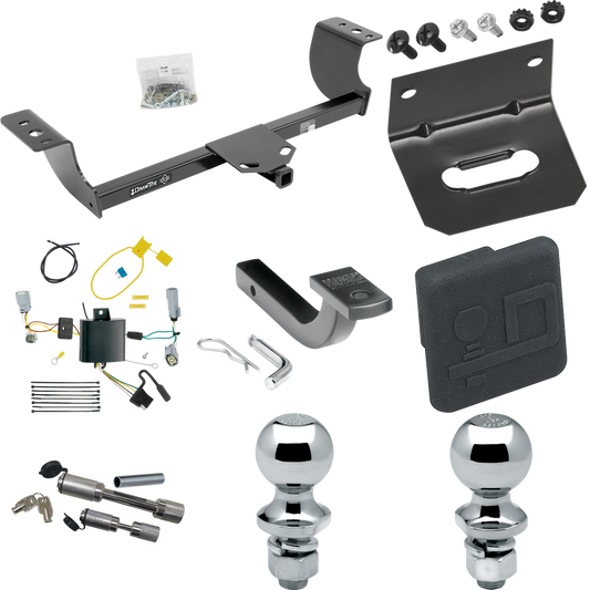 Fits 2015-2023 Dodge Challenger Trailer Hitch Tow PKG w/ 4-Flat Wiring Harness + Draw-Bar + 1-7/8" + 2" Ball + Wiring Bracket + Hitch Cover + Dual Hitch & Coupler Locks (Excludes: w/Quad Tip Exhaust Models) By Draw-Tite