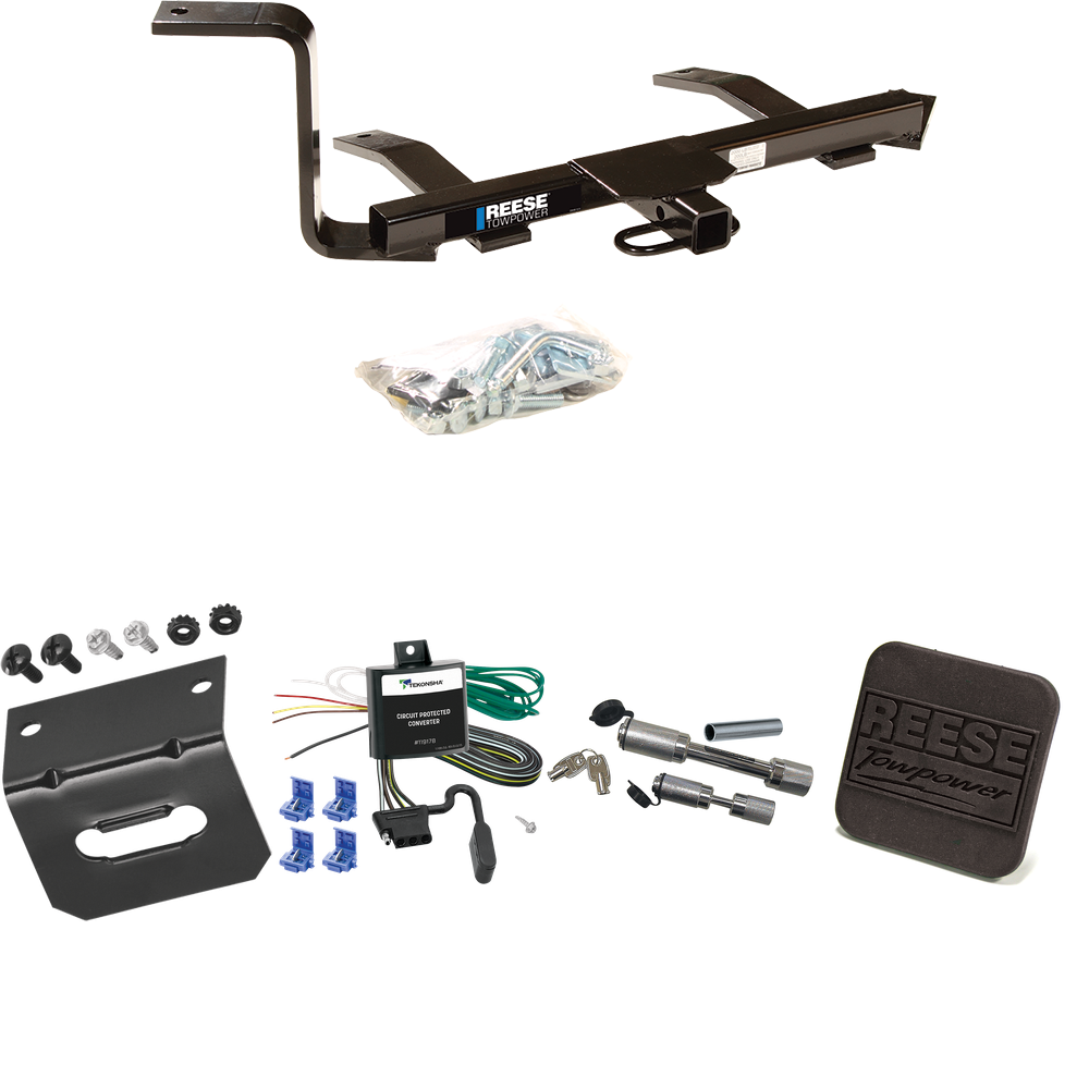 Fits 2007-2009 Volkswagen Jetta City Trailer Hitch Tow PKG w/ 4-Flat Wiring Harness + Hitch Cover + Dual Hitch & Coupler Locks (For Sedan, (Canada Only) Models) By Reese Towpower