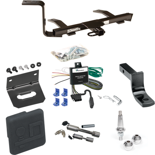 Fits 1999-2005 Volkswagen Jetta Trailer Hitch Tow PKG w/ 4-Flat Wiring Harness + Draw-Bar + Interchangeable 1-7/8" & 2" Balls + Wiring Bracket + Hitch Cover + Dual Hitch & Coupler Locks (For Sedan, Except Gas Turbo & Wagon Models) By Draw-Tite