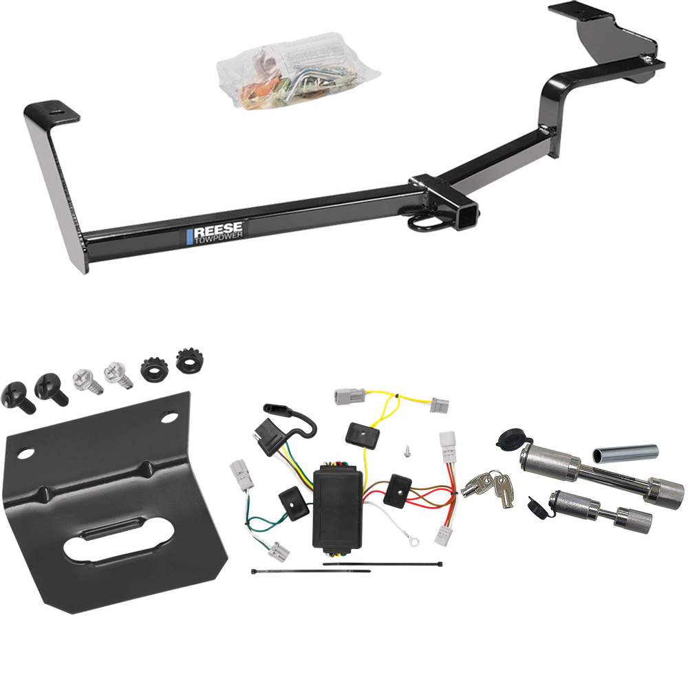 Fits 2006-2015 Honda Civic Trailer Hitch Tow PKG w/ 4-Flat Wiring Harness + Wiring Bracket + Dual Hitch & Coupler Locks (For Coupe, Except Si Models) By Reese Towpower